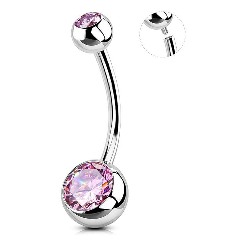 F136 Titanium Internal Thread Belly Button Ring Double Zirconia Set Navel Piercing Jewelry