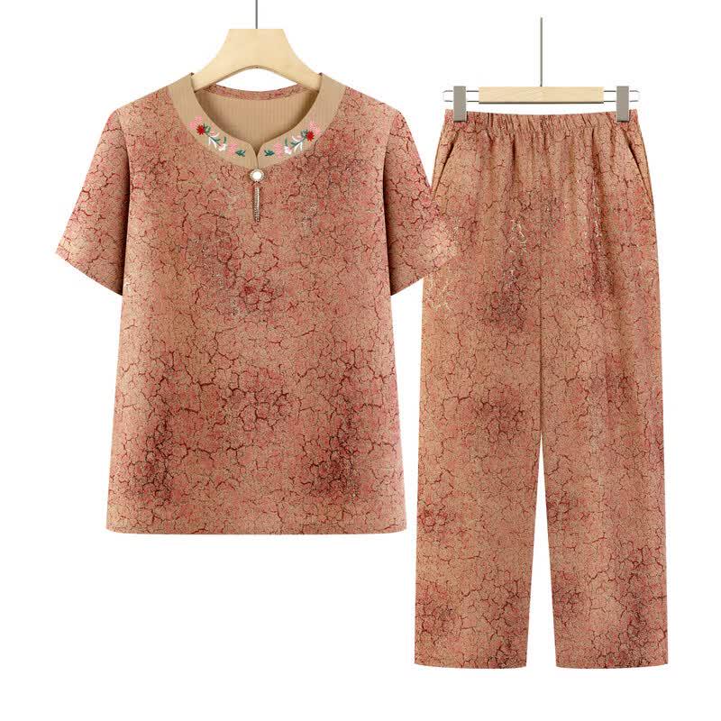 Xiaofu Mid-Aged Women's Summer Short-Sleeve Set