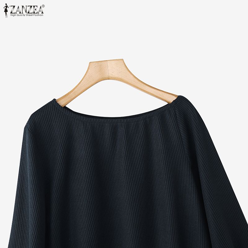ZANZEA Women Off Shoulder Casual Long Sleeve Knitted Sweater Tops