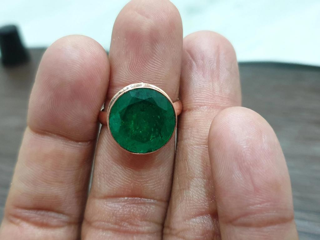 Round Cut Rich Green Emerald Quartz 925 Sterling Silver Rose Gold Overlay Ring Jewelry, Statement Wedding Gift Ring