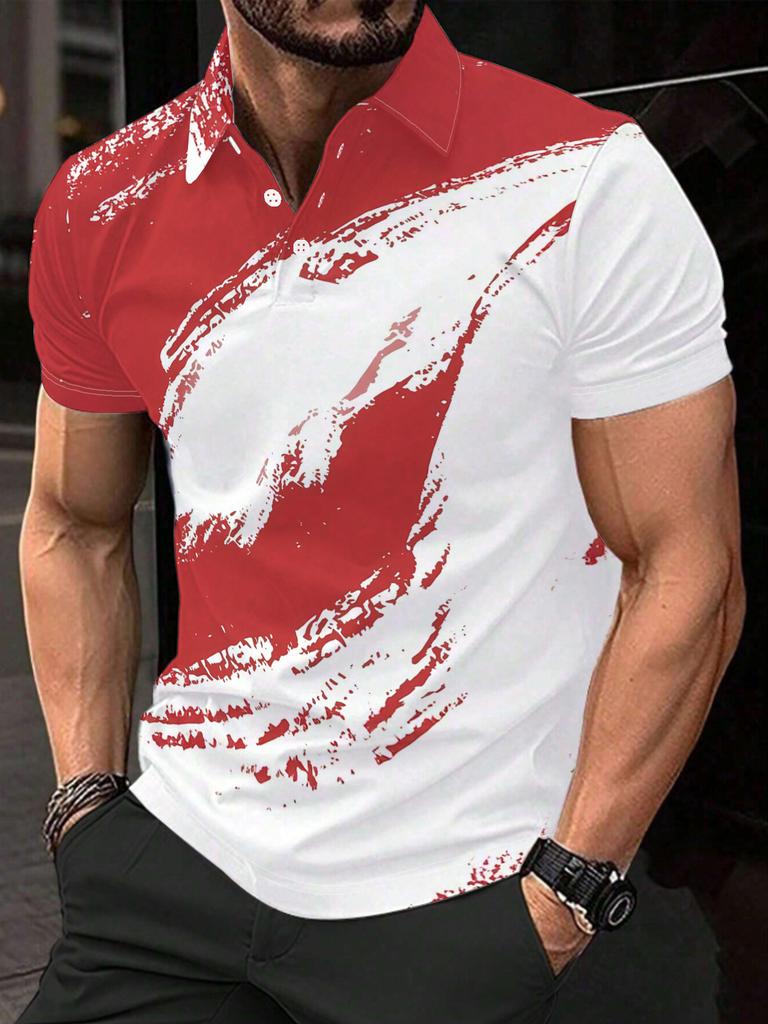 Printed Design – Not Textured Men's Short Sleeve - Flat Digital Print Pattern - No Texture - Abstract Painting with Red and White Blending