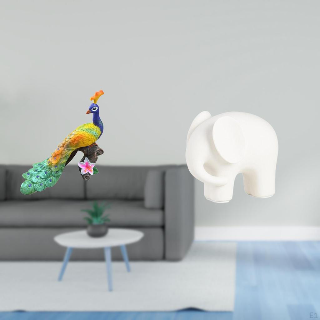 Peacock Elephant Sculpture Figurine Decorative Garden Ornament Animal Statue Collection Collectible
