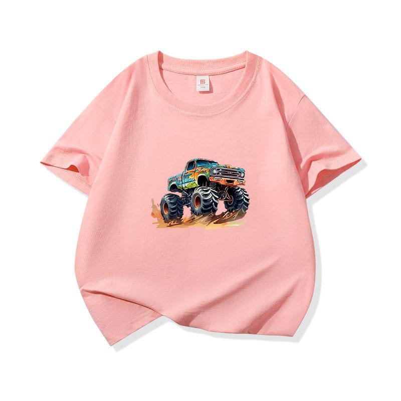 Kids Cotton T Shirt Bold Multicolor Offroad SUV Print Crew Neck Short Sleeve Tee Casual Boys Girls Summer Tops