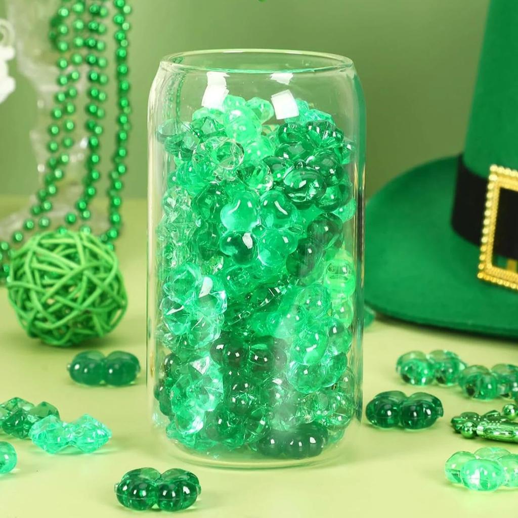 30/50PCS Green Acrylic Lucky Leaf Ornaments St Patricks Day Shamrock Decor Vase Filler Table Scatter