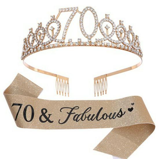 Zlatá třpytivá narozeninová šerpa a korunka, věk 18-80 let