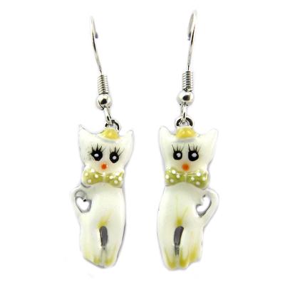 [P7326] - Beige 'Cats' Designer Earrings - 25x10 Mm