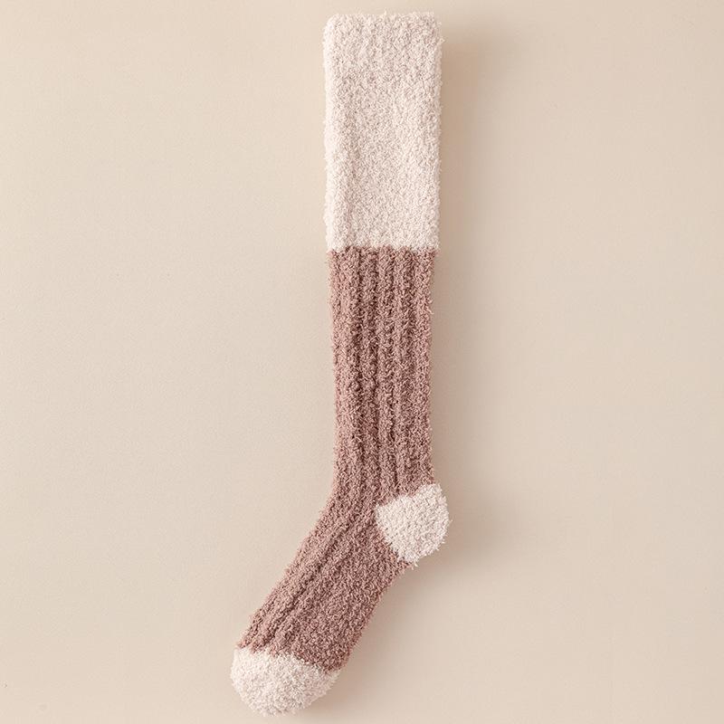 Women's Coral Fleece Plush Long Socks: Thick, Warm Sleeping Socks for Autumn & Winter