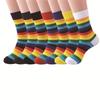 Men Spring and Autumn New Striped Rainbow Sports Cotton Long Socks