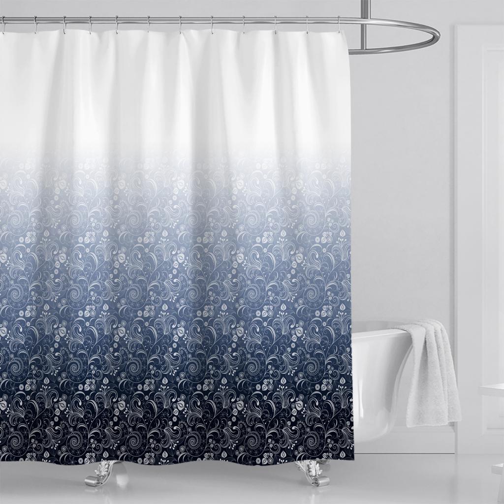 Tryckta Duschdraperier i Gradientfärg Vattentäta Tjocka Badrumsdraperier för Badkar Stora Breda Badskydd med Krokar