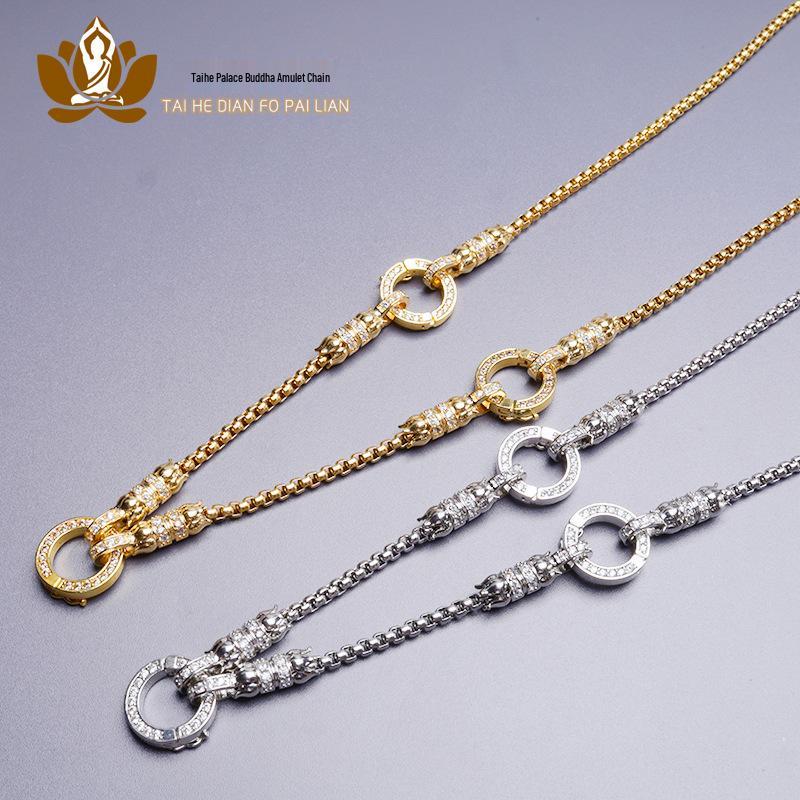 18K vergoldete Drachenkopf-Amulett-Halskette mit mikrogefassten Diamanten - Unisex-Mode