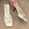 Blue Polka Dot Bow High Heel Sandals Women Fashion Square Toe Back Strap Buckle Brand Designer Shoes Sexy Open-toe Dress Shoes
