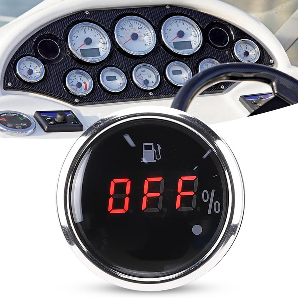 2in Fuel Level Gauge LED Digital Display Smart Red Light Alarm for Marine Boat CarAmerican Standards Black