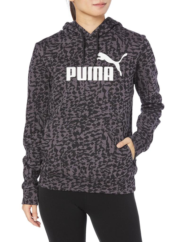 PUMA ANIMAL AOP Leopard Print Hoodie 2023 Black Size S ESS+ Sweatshirt, Women's, 678451, Fall/Winter Color, (01),