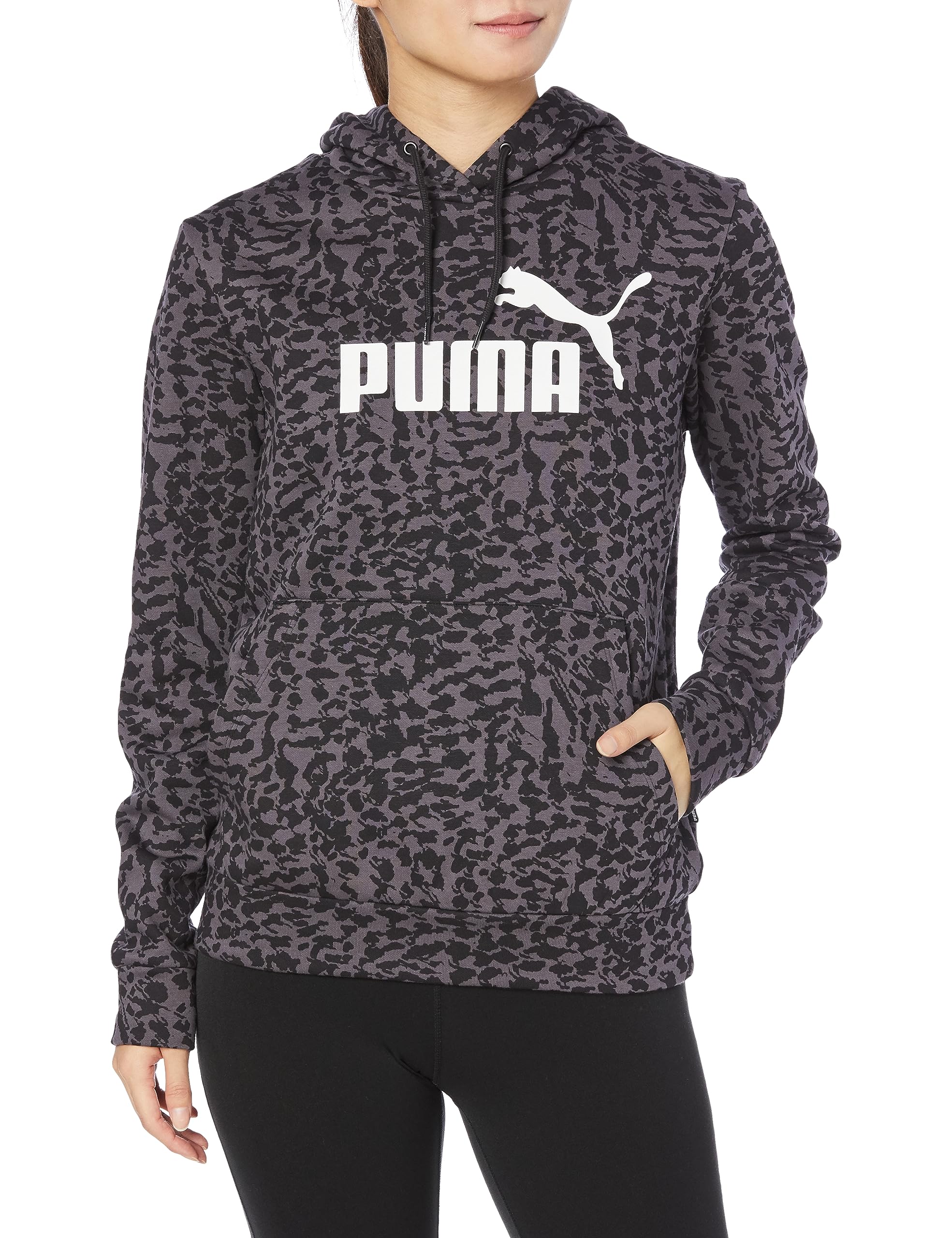 

PUMA ANIMAL AOP Leopard Print Hoodie 2023 Black Size S ESS+ Sweatshirt, Women s, 678451, Fall/Winter Color, (01),