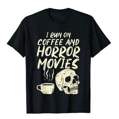 I Run Coffee Filme de groază Skull Skeleton Fun Halloween 2020 Tricou Bumbac Tricouri unisex În aer liber Topuri și tricouri Faddish Preppy