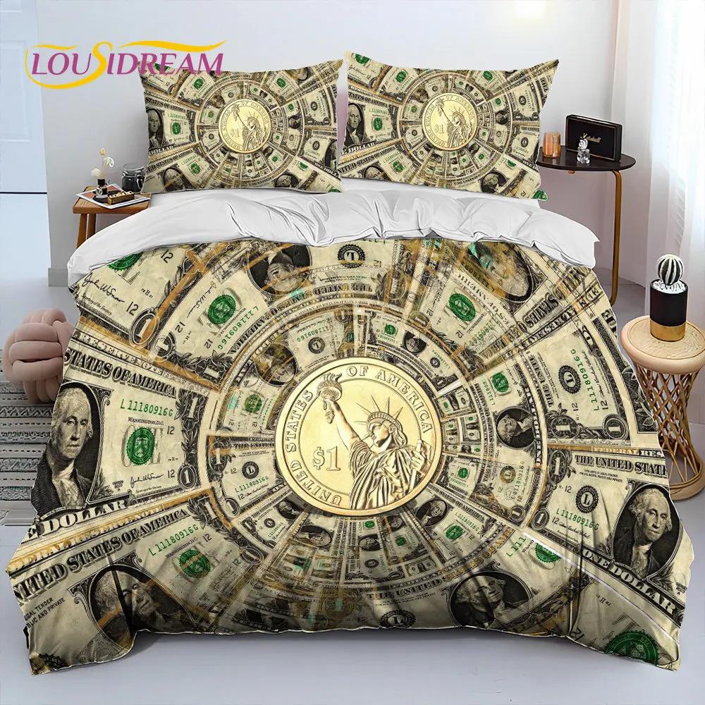 3D Printed Euro Currency Pattern Bedding Set Duvet Cover Pillowcase Fashion Design Three-Piece Set
