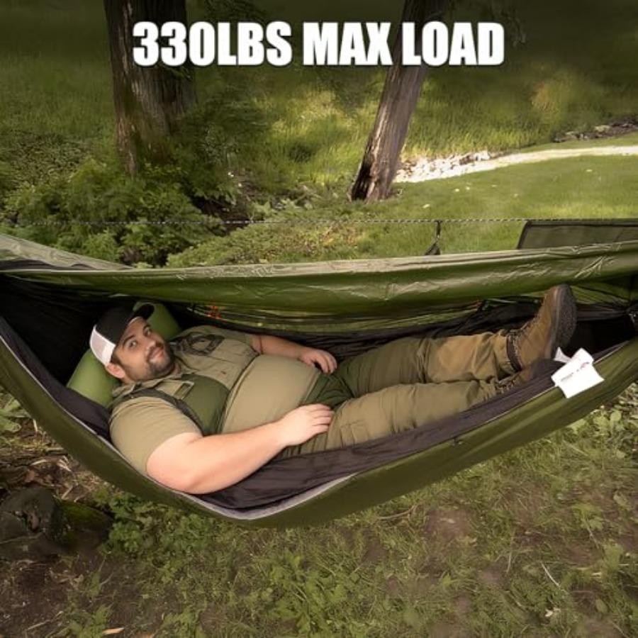 Lightweight Portable 4 in 1 Hammock Tent with Rain Tarp and Mosquito Net for Hiking Jungle Outdoor in Blue