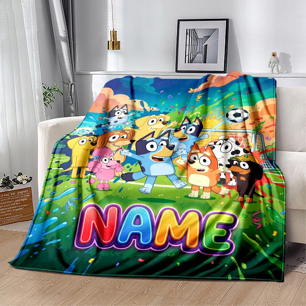 Bluey's Soccer Celebration Personalized Text Blanket Cozy Customizable Blanket Warmthful Decor Great for Sofa Office Chair Bed Picnics