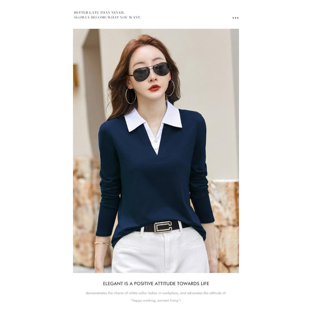 Autumn Winter Women's Long Sleeve T-Shirt Lapel Collar Casual Top