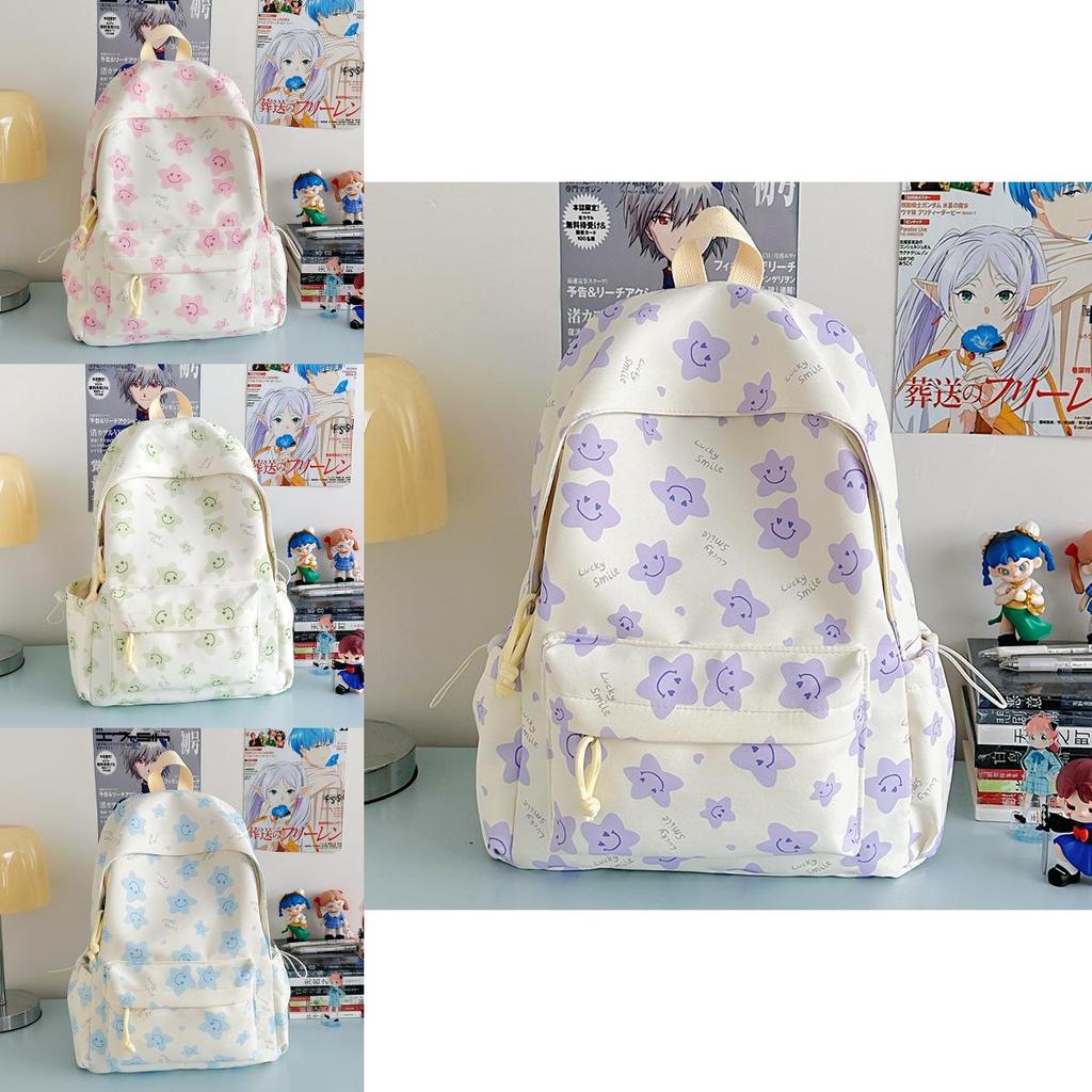 Star Printed Cute Girl Backpack For School And Daily Use Made Of Nylon