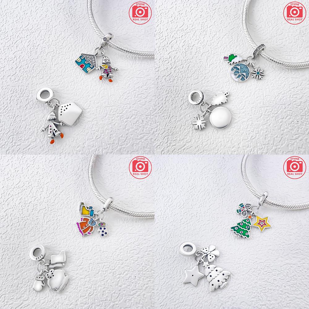 Green Christmas Tree Pendant Snowflakes And Santa Claus Original Charms Copper Beads Fit Bracelet Women Gift Diy Making