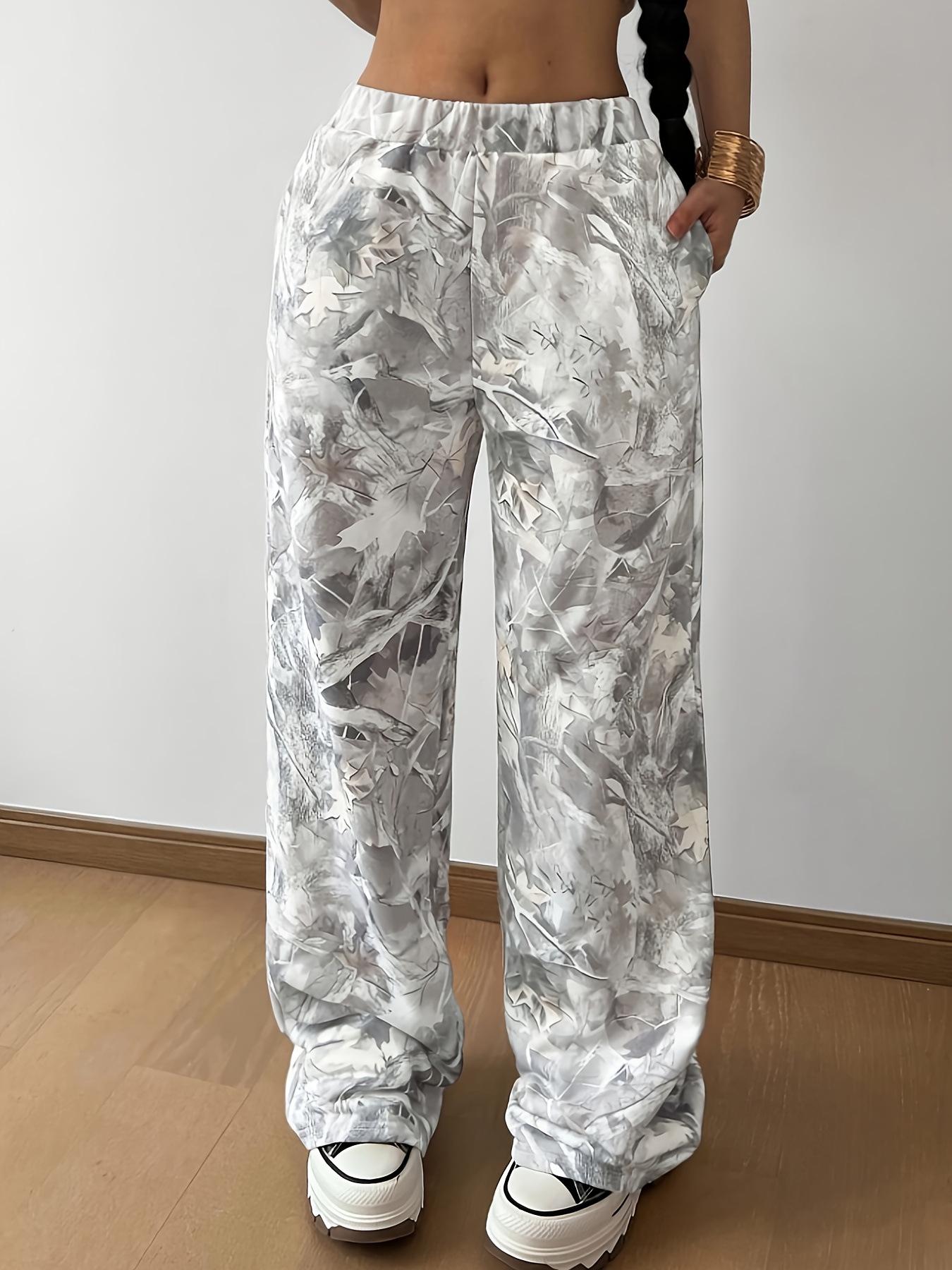 

2025 Autumn/Winter Women s Camouflage Print Straight Leg Elastic Waist Casual Pants L серый