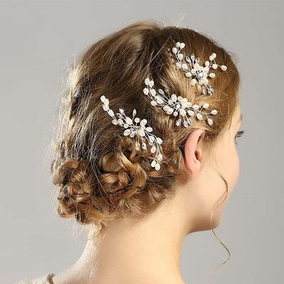Mariée Fait Main Perle Simulée Bijoux Femme Cristal Fourchette à Cheveux Accessoires Cheveux Épingle à Cheveux Couvre-chef