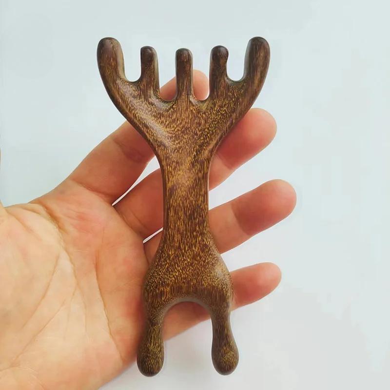 Body Meridian Massage Comb Sandalwood Deer Antlers Wide Tooth Anti-static Smooth Hair Massager