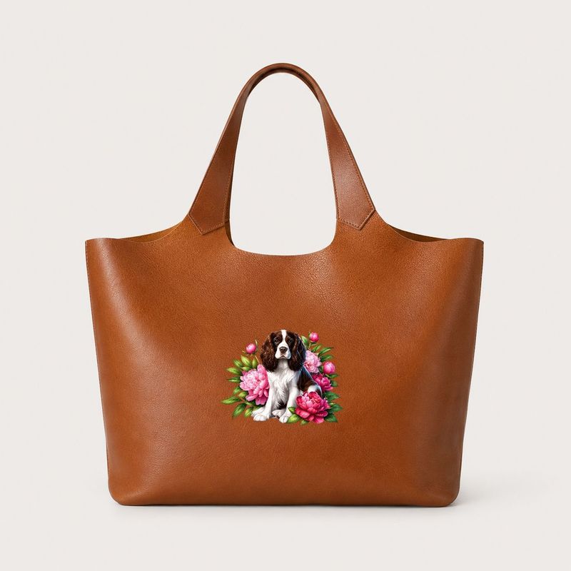 Women Large Tote Bag Springer Spaniel Dog Floral Print Shoulder Handheld Bag Casual Daily Shopping Work Travel Bag 1pc