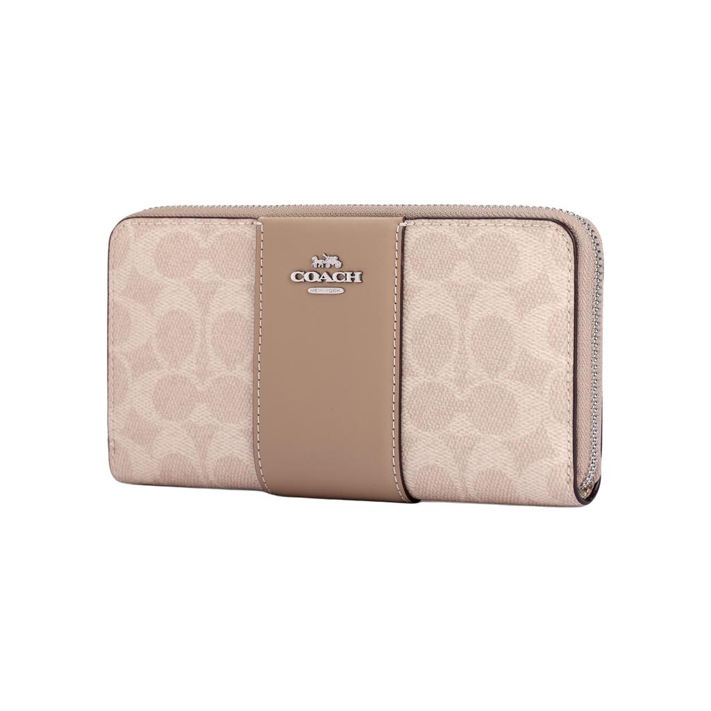 Coach 19 Brand Logo Zipper Wallet Coated Canvas Women wallet Beige CW947-SVPWH