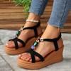 Women Sandals New Round Toe Wedge Metal Decorated Sandals Fashionable Flat Wear-resistant Women Shoes Comfortable Casual Sandals