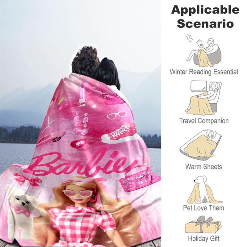 1ks Růžová Barbie Glamour Doplňky Kreslená deka, Přenosná přehoz na cesty a kempování, Celoroční útulná deka, Ideální dárek