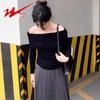 French Style Off-Shoulder Long Sleeve Knit Top