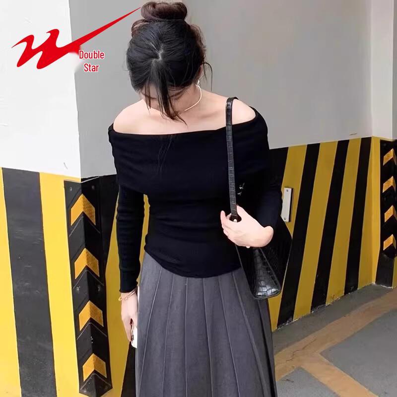 French Style Off-Shoulder Long Sleeve Knit Top