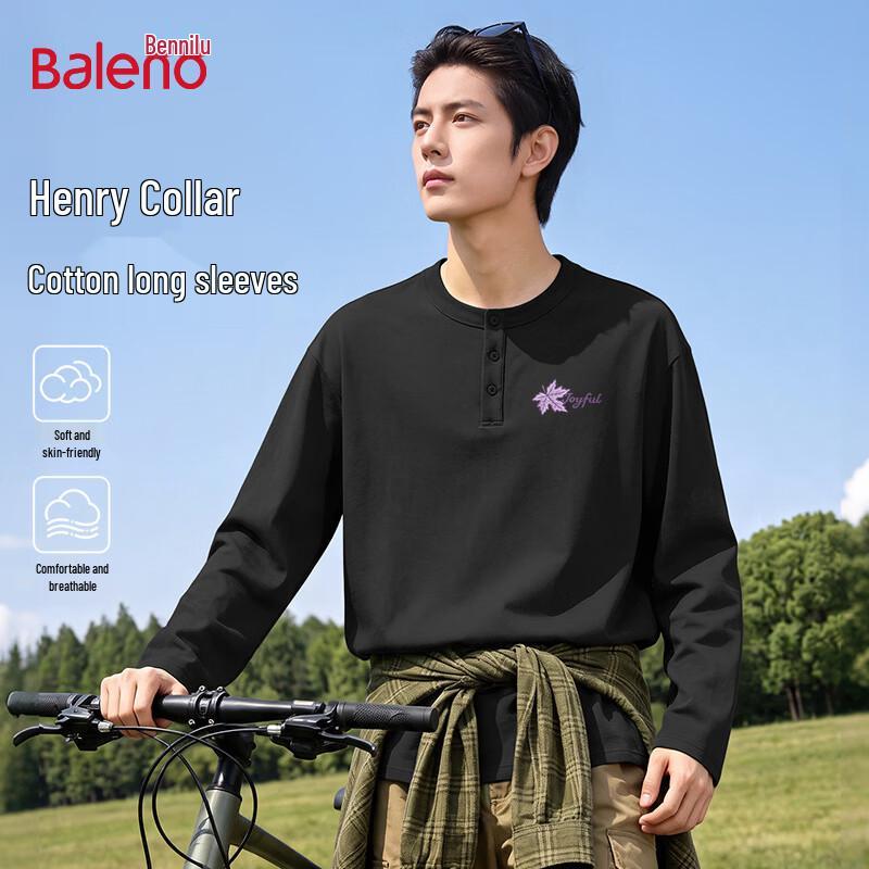 Baleno Men's Oversized Henry Collar Long-Sleeve T-Shirt