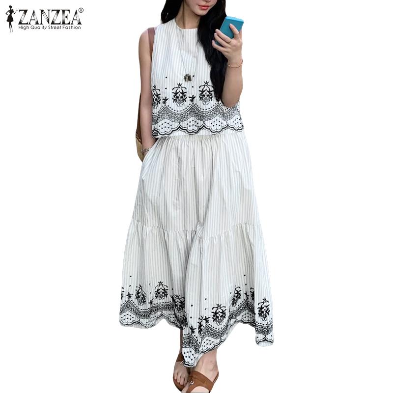 

ZANZEA Женские майки без рукавов и длинные юбки в полоску Летние костюмы-двойки 5XL белый