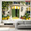 2D French Lemon Courtyard Backdrop Yellow Awning Green Door Floral Photo Banner