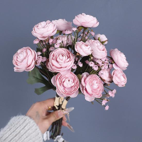 1 Bunch Artificial Camellia Flower Bouquet Realistic Fake Silk Flower