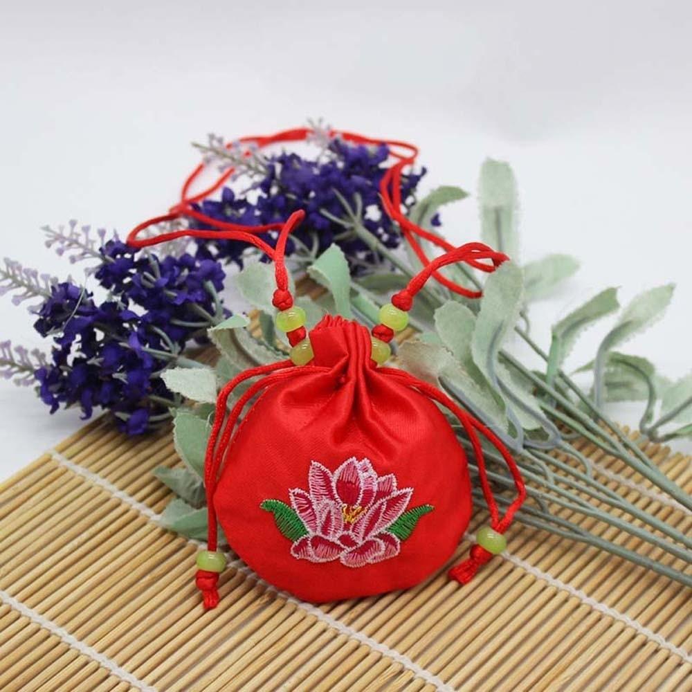 Drawstring Closure Embroidered Sachet Lotus Embroidery Vintage Chinese Pouch  Friends Birthday Style 1