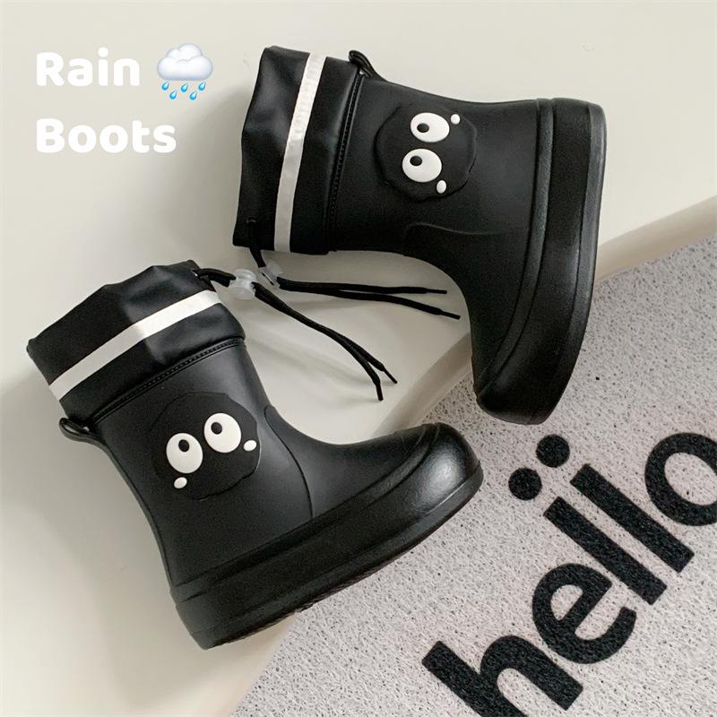 Japanese-style cute children's parent-child rain boots for girls, suitable for students and older children, non-slip soft-soled rain boots with plush