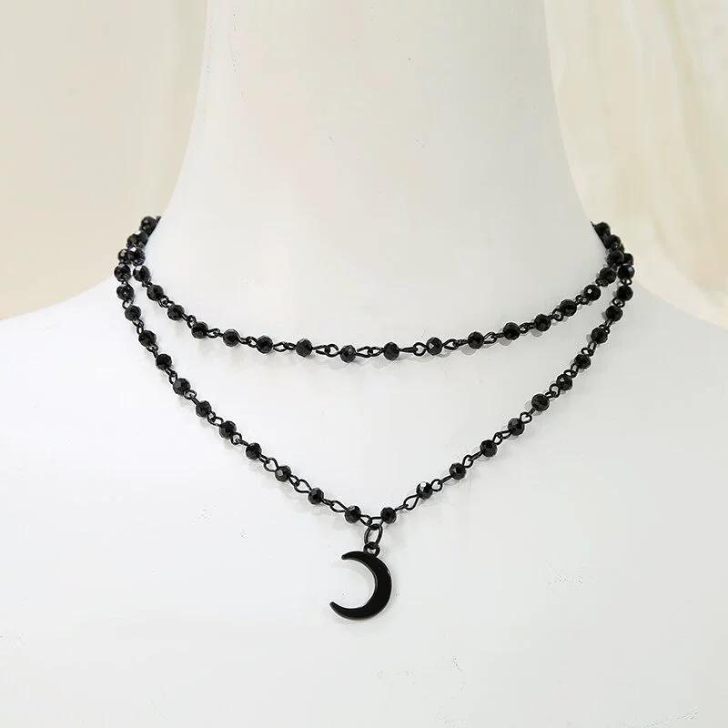 Gothic Layered Black Crescent Moon Choker, Black Moon Necklaces for Women necklace, Goth Jewelry, Christmas Birthday Gifts