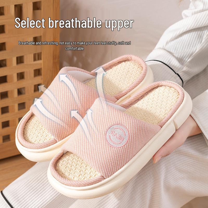 Unisex Breathable Linen Slippers – Indoor & Outdoor, Non-Slip, Silent, for All Seasons, Thick-Soled, 2025 Design.