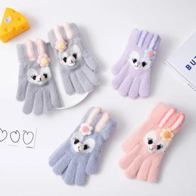 5-12 Years Winter Children Girl Knitted Warm Soft Cartoon Rabbit Full Finger Outdoor Lovely Girl Gloves