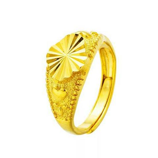 Gilded Brass Adjustable Heart Floral Ring for Women - Imitation Gold