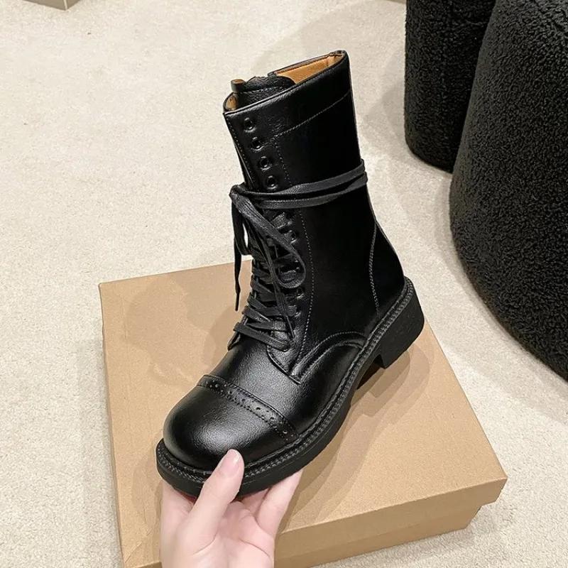 

Мода 2024 года, новые женские ботильоны на шнуровке, ковбойский тренд для девушек, новая рок-панк-мода, дизайнерская обувь на низком каблуке, кожаные ботинки с круглым носком 35 чёрный