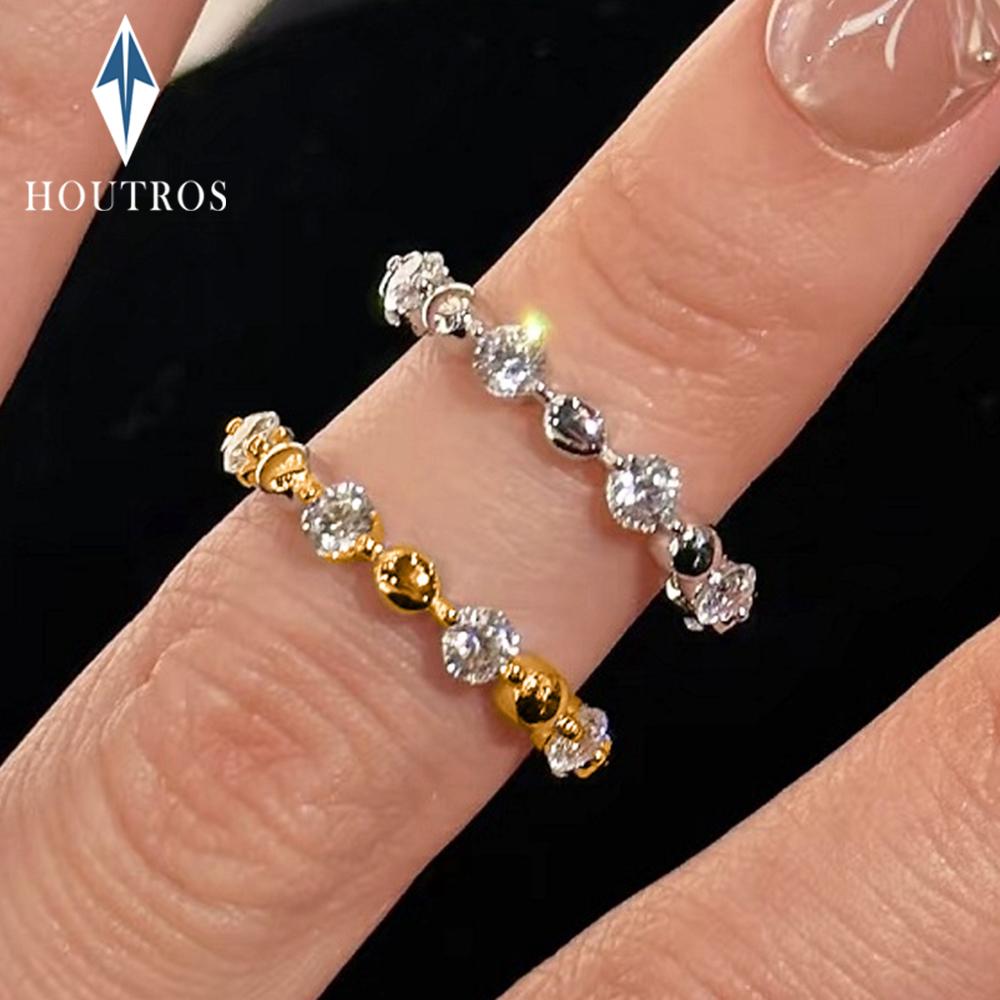 3mm Full Moissanite Row Ring for Women Copper18K Gold Plated Stackable Ring Engagement Wedding Bands Jewelry Gift