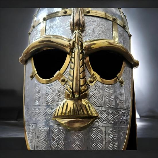 Wikingerhelm im Sutton Hoo Stil Mittelalterlicher Angelsächsischer Helm Handgefertigt Messing Stahl Krieger Geschenk