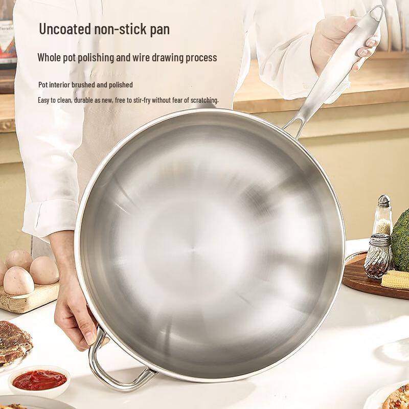 WUHE 32cm Non-Stick Stainless Steel Wok with Lid