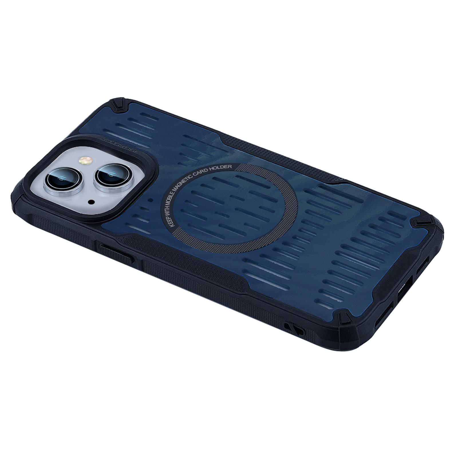 

For iPhone 15 Case Heat Dissipation Hollow Magnetic Anti-Drop TPU+PC Phone Cover Compatible with Magsafe Blue
