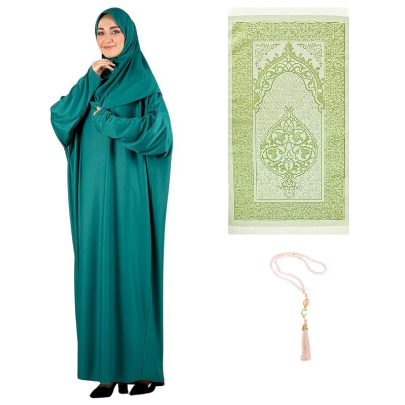 Women Prayer Dress With Hijab Rug Tasbih Muslim Set Islamic Clothes Abaya Jilbab Dubai Kaftan For Eid Ramadan